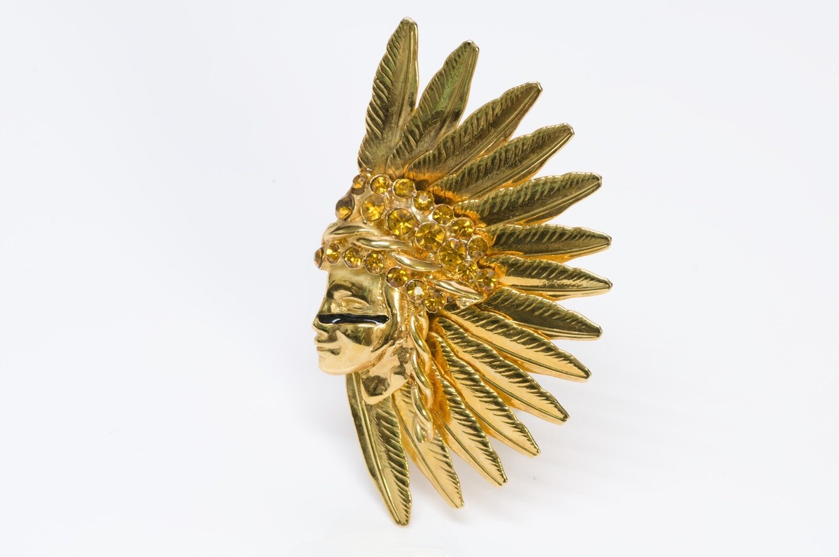 Gianni Versace Gold Tone American Indian Crystal Scarf Ring