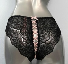 Victoria's Secret Cheekini Cheeky Panty Black Dream Angels Lace Up Open M L XL