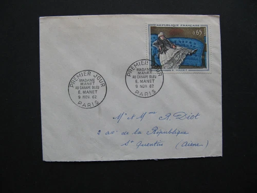 FRANCE, cover FDC 1962, painting Manet, madame Manet on blue couch