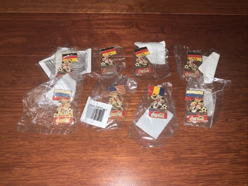 Vintage World Cup USA 94 Coca Cola Pins Lot Of 8 USA Germany Russia Romania New