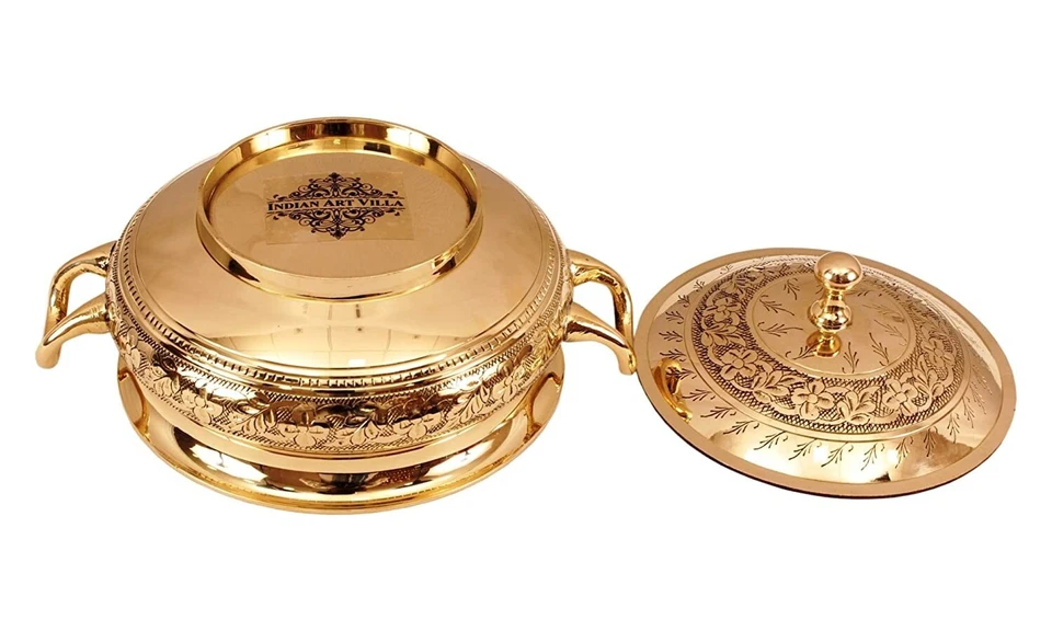 Embossed Design Brass Casserole Serving Food Dishes With Lid 775ML- 1 Piece - Image 2 of 3