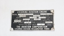 Original Lycoming O-235-C Aircraft Engine Data Plate, Authentic, #1 Original Lycoming O-235-C Aircraft Engine Data Plate, Authentic, #1