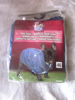 FLAMINGO, JOLLY Pet Dog Blue Jean Denim Jacket Coat Puppy Clothes Outfit Top size 46 cm medium