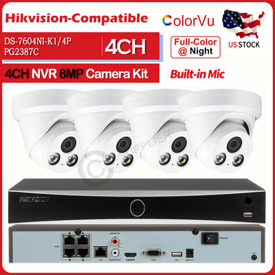 Hikvision 4CH 4POE NVR 8MP CCTV System Kit Security IP Camera ColorVu MIC Lot