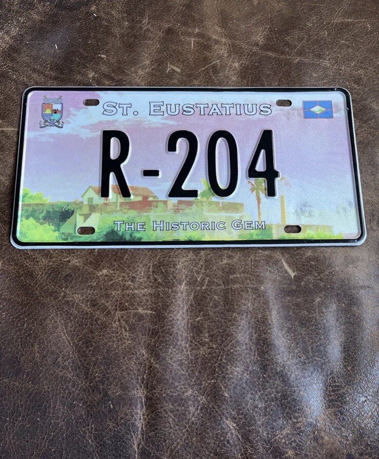 St Eustatius License Plate. mint Rental Car tag Dutch Carribean pop