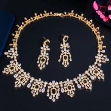 Luxury Dubai Gold Black CZ Crystal Water Drop Jewelry Set for Fiancee Engagement