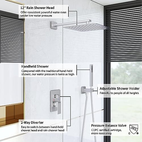 ESNBIA Shower System, Bathroom 12 Inches Rain Head with Handheld Combo Set, eBay