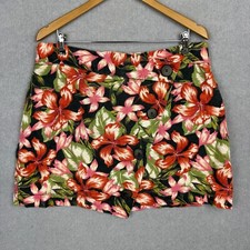 Country Road Skirt Womens 14 Colourful Floral Linen Wrap Mini Button Up