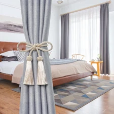 2PCS Curtain Tiebacks Handmade Decorative Curtain Holdbacks Rope with Tassel