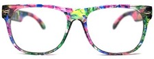 KIDS GLASSES FLORAL TURQUOISE CLEAR LENS PROTECT CHILD'S EYES FROM UVB W/ POUCH