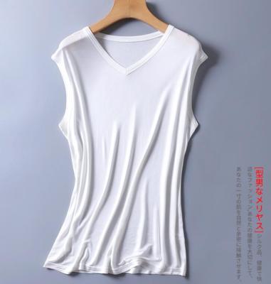 Men's 50% Silk 50% Viscose T-Shirts Vest Sleeveless V-Neck Tank Top SG206
