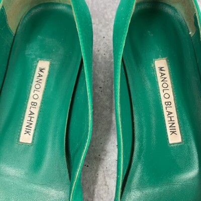 Manolo Blahnik Crystal Embellished Hangisi Silky Satin Green