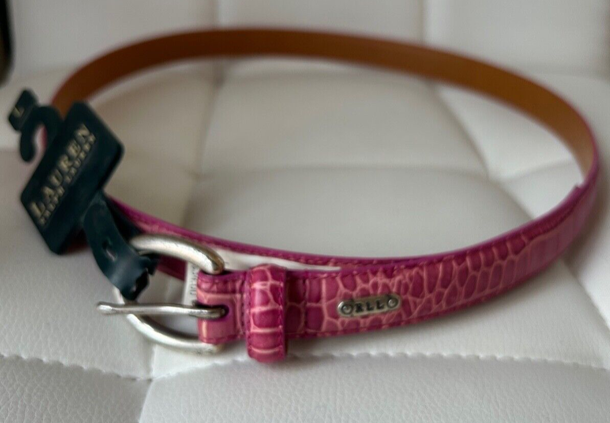 Ralph Lauren Pink Croc-Embossed Italian Leather Belt Vintage Ralph Lauren Pink Croc Embossed Italian Leather Belt  main image 2