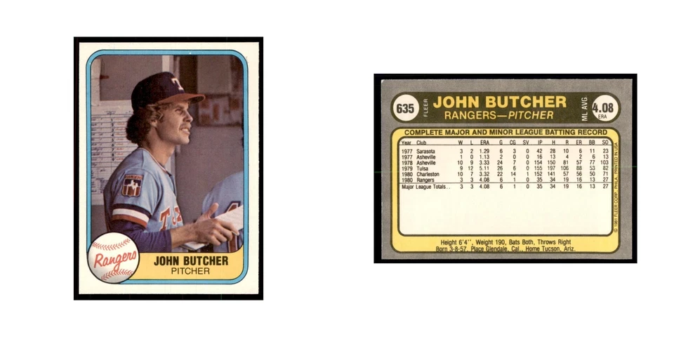 1981 Fleer John Butcher Baseball Cards #635 - Image 3 of 3