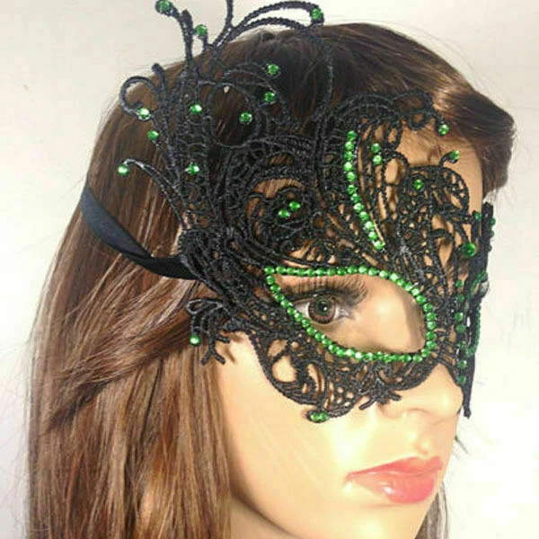 Women Diamante Black Lace Face Eye Mask Venetian Cosplay Halloween Masquerade - Image 4 of 4