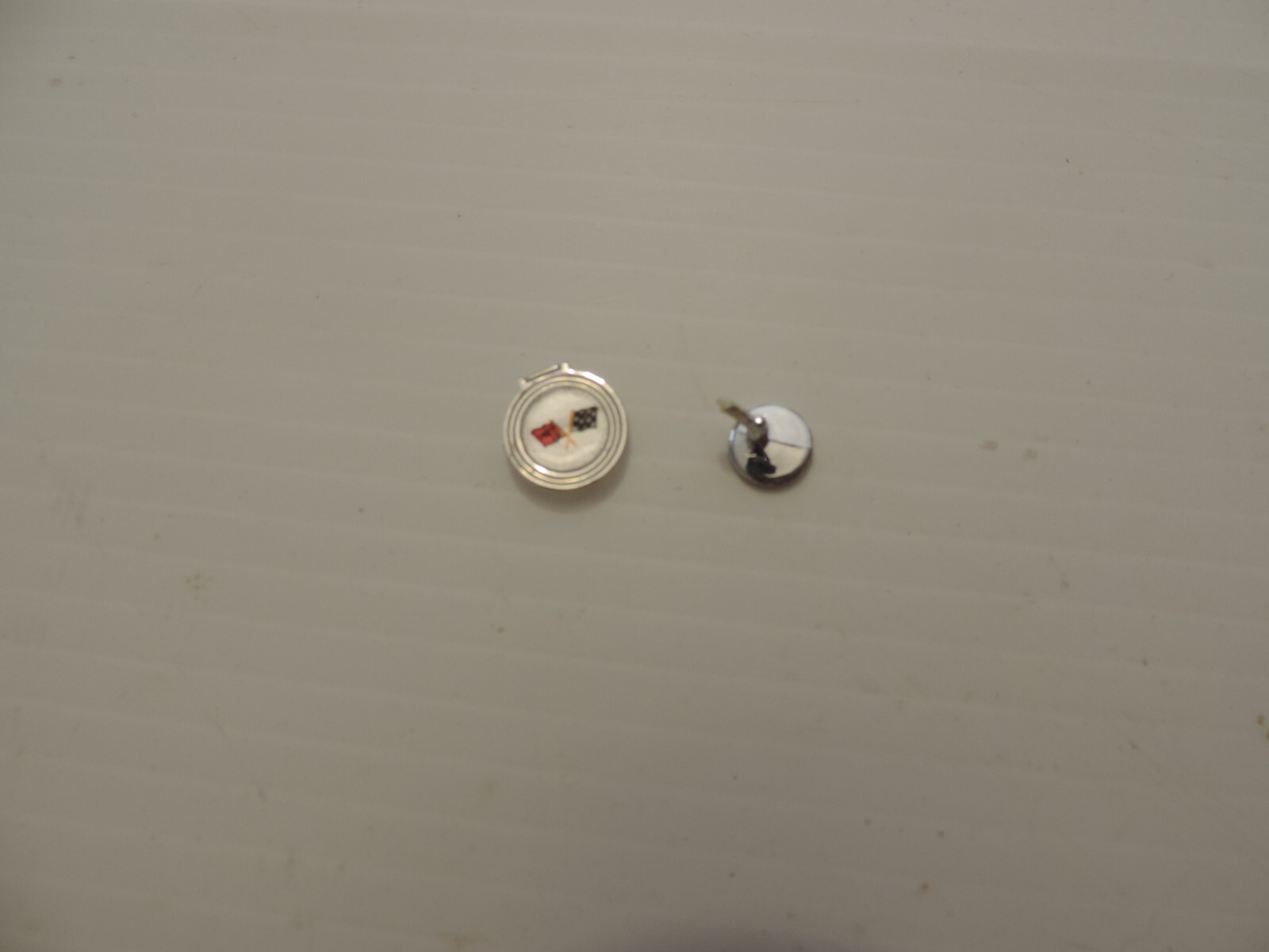 EMPTY JIM BEAM 63 CHEVY CORVETTE REAR WINDOW EMBLEM & REARVIEW MIRROR USED PARTS