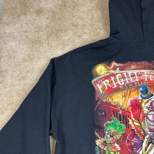 Fright Fest Mens Sweatshirt Hoodie XL Black Six Flags Glow In The Dark - Picture 5 of 14