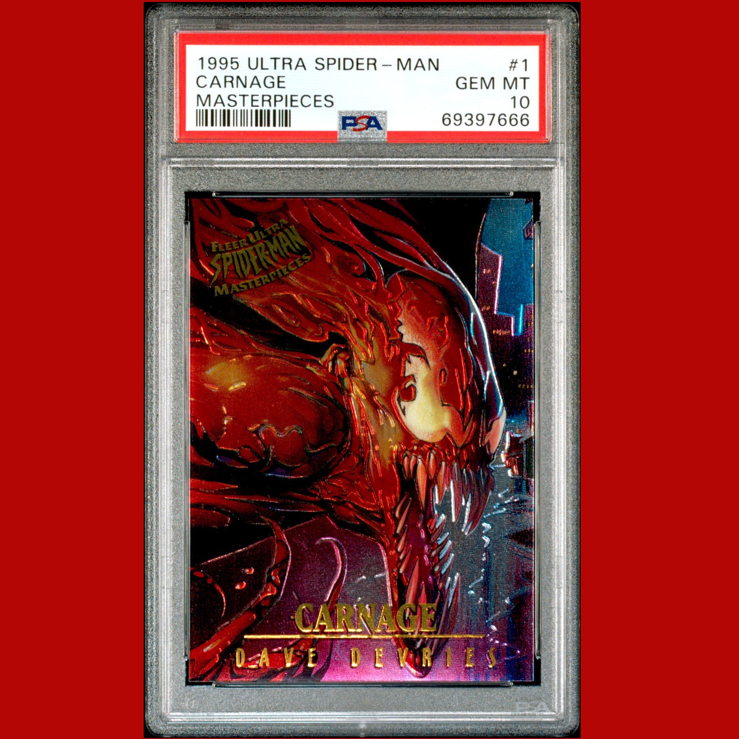 Carnage #1 Marvel 1995 Ultra Spider-Man Masterpieces trading card — raw and PSA graded price guide