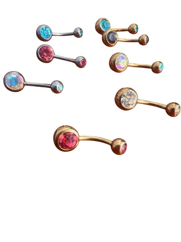Lot Of 8 Multi Color Double Gem Belly Button Rings Gold Silver Tone Body Jewelry