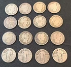 Barber Quarters (12) & Standing Liberty Quarters (4) From Old Collection