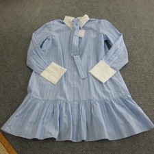 J.Crew Dress Womens 6 Blue Striped Cotton Shirt Ruffle Hem Belted Long Sleeve