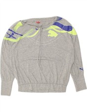 PUMA Womens Graphic Sweatshirt Jumper UK 10 Small Grey Colourblock Cotton BH73