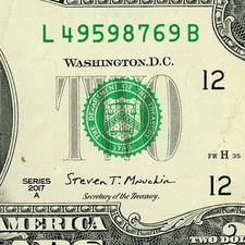 4 Digit Ladder 9876 Fancy Serial Number One Dollar Bill 2017A L49598769B