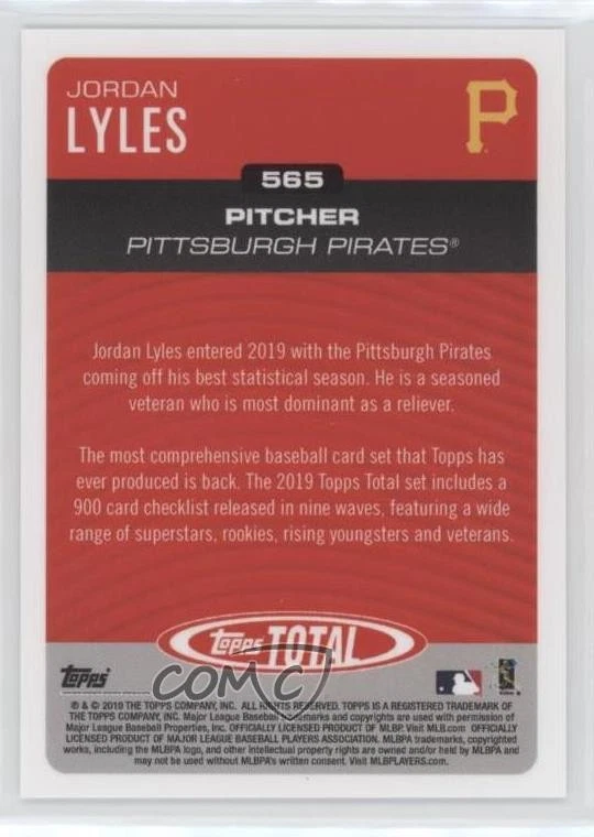 2019 Topps Total Jordan Lyles #565 - Image 2 of 2