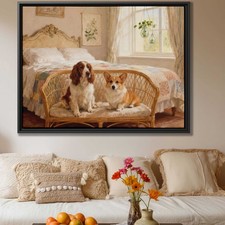 Corgi Oil Painting Living Room Decor Dog Canvas Print Vintage Pet Wall Art