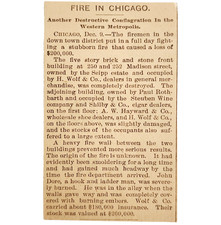 1895 Chicago Fire H. Wolf Madison Street Article Conflagration Victorian C82C