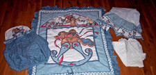 Vintage Lambs  Ivy Baby Crib Cmforter Quilt Teddy Bear Rocking Horse 4 pc Set