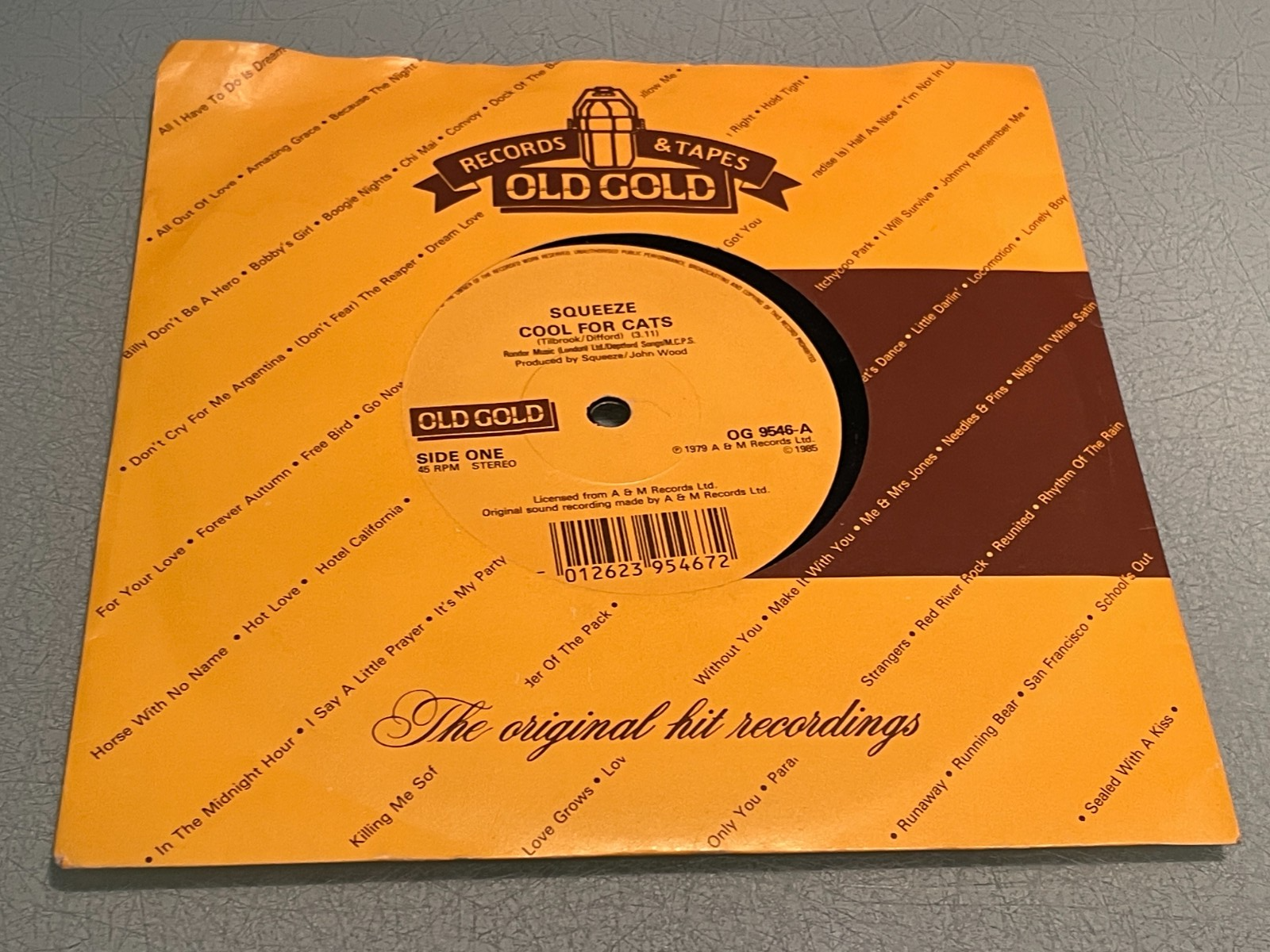 Squeeze - Cool For Cats - Labelled With Love - Vinyl Record 7"" Single - Old Gold