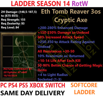 PC PS4 PS5 XBOX SWITCH LADDER Eth Tomb Reaver 3os DIABLO 2 RESURRECTED D2R ITEM