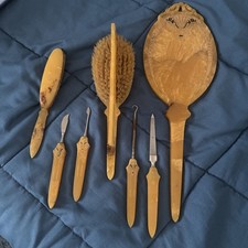 Vintage Celluloid Art Deco Vanity Dresser Set 8 PC Including Manicure Brush.