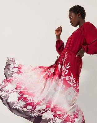 Monsoon Lilian Floral Ombré Maxi Dress. Red Multi. Size Large. BNWT. RRP £160.