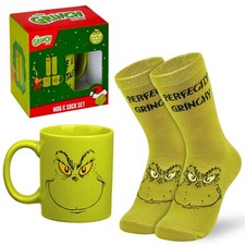 The Grinch Mug and Socks Gift Set for Women Men Teenagers 11.5 Ounces, Green