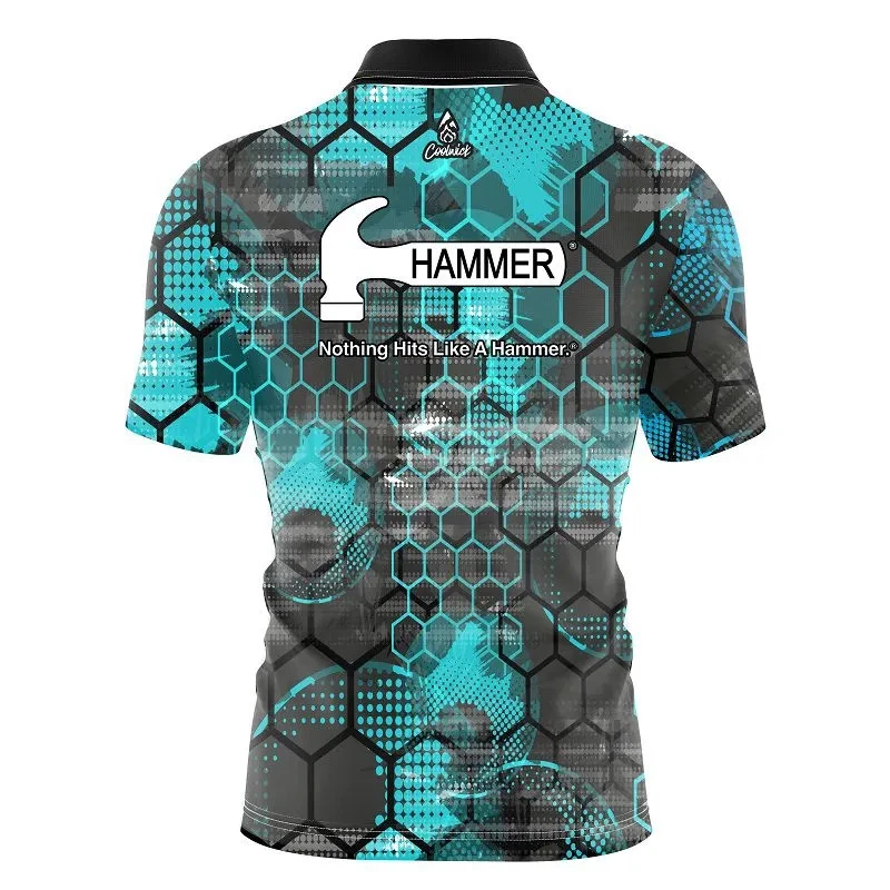 Hammer Teal Honeycomb Quick Ship CoolWick Sash Zip Bowling Jersey