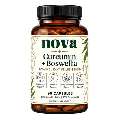 Nova Curcumin Boswellia Supplement With Black Pepper Extract & Vitamin C, 90 Cap