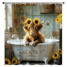 Highland Cow Shower Curtain Funny Cow Sitting In The Bathtub Sweet Home