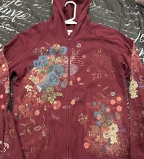 Women s Flower Adorned Zip Up Hoodie Lightweight Sweatshirt Small Preowned