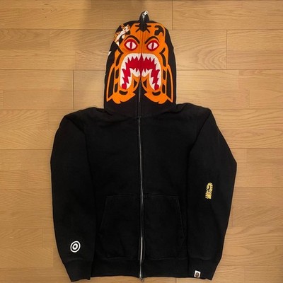 Authentic A Bathing Ape Bape Tiger Full Zip Hoodie L Black New Shark Japan Good