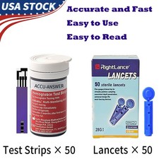 Accu Answer 50 Hemoglobin Test Strips and 50 Disposable Sterile Blood Lancets
