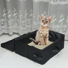 Black Portable Cat Travel Litter Box with Lid Handle Small Pet Litter Carrier