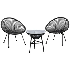 3 Piece Patio Bistro Set, Outdoor Acapulco Chair and Table Set, All-Weather P...