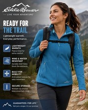 Eddie Bauer Women's Jaket S Blue Fleece Lined Collar Full Zip-Up Polyester Trail