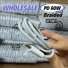 Wholesale Braided USB C to USB C Cable For i Phone 15/16/17 60W Fast Charger Lot