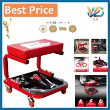 Torin TR6300 Red Rolling Creeper Seat – Padded Garage Stool with Tool Tray