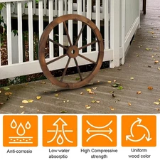 2X (24 x 24 x 1.2)" Wooden Wagon Wheel Garden Outdoor & Indoor for Patio Décor