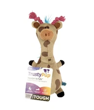TrustyPup Strong Multicolor Giraffe 10” With Squeak Soft Plush Dog Toy