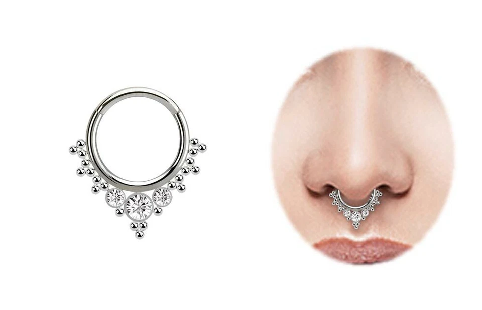 Setto Orecchio Helix Labbra Piercing Click Anello 1,2mm + 3 Pietre E Kleine - Immagine 3 di 4